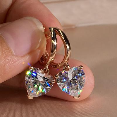 Charming Gold Color Hoop Earrings Heart Shape Zircon Dangle Earrings Women Wedding Zircon Gift for Women Girls