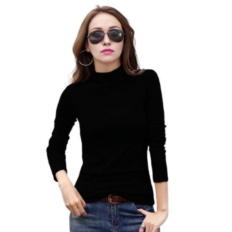 Autumn Winter Women Base Layer Long Sleeve Half High Collar Slim Fit Pullover Tops Solid Color Thickened Warm Tops