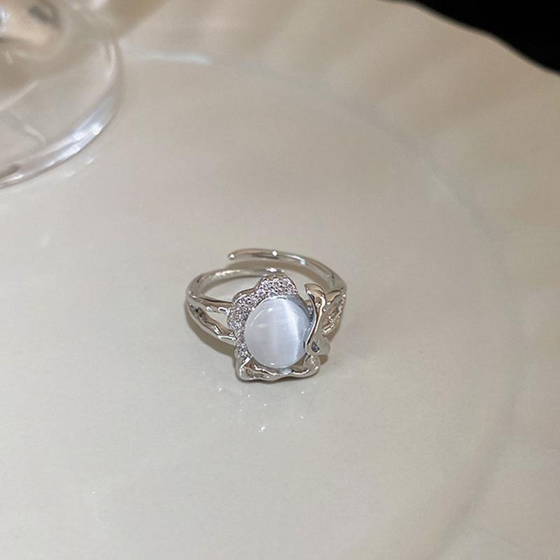 18K Gold Plated Pearl & Diamond Open Ring: High-End Fashion Jewelry for Women