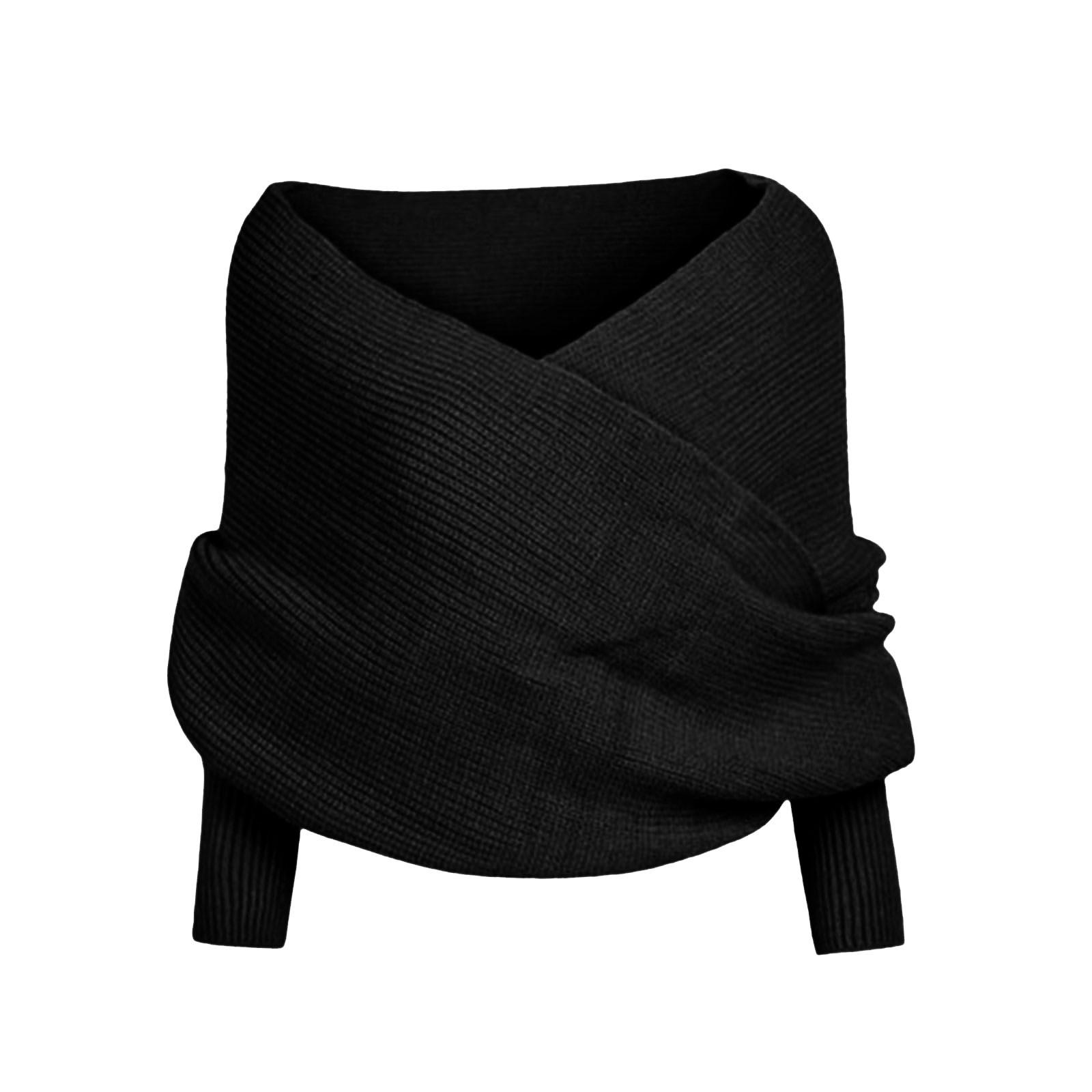 

Вязаный шарф с косичками, Вязаный шарф с косичками с рукавами для женщин, Вязаный шарф с косичками, Шарф с рукавами One Size чёрный