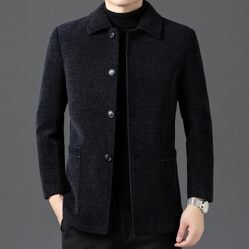 Blue New Loose Velvet Thickened Men's Jacket Chenille Men's Lapel Winter Dad Clothing