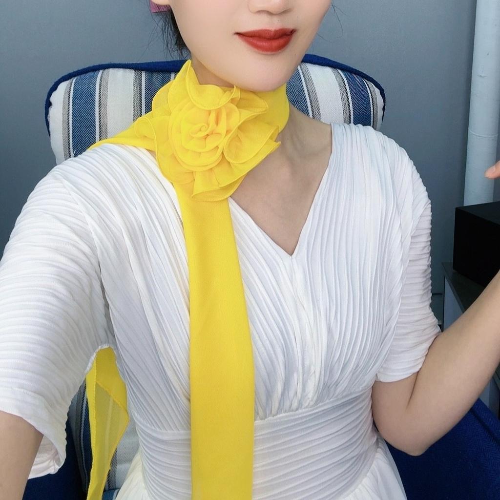 Rose Flower Small Scarf for Women Versatile and Stylish Neck Protection Scarf Solid Color Thin Scarf