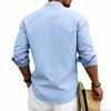Men Linen Blend Long Sleeve Shirt, Mandarin Collar Ethnic Geometric Print Half Button Henley Shirts Casual Beach Bohemian Tops For Men Multiple Colors