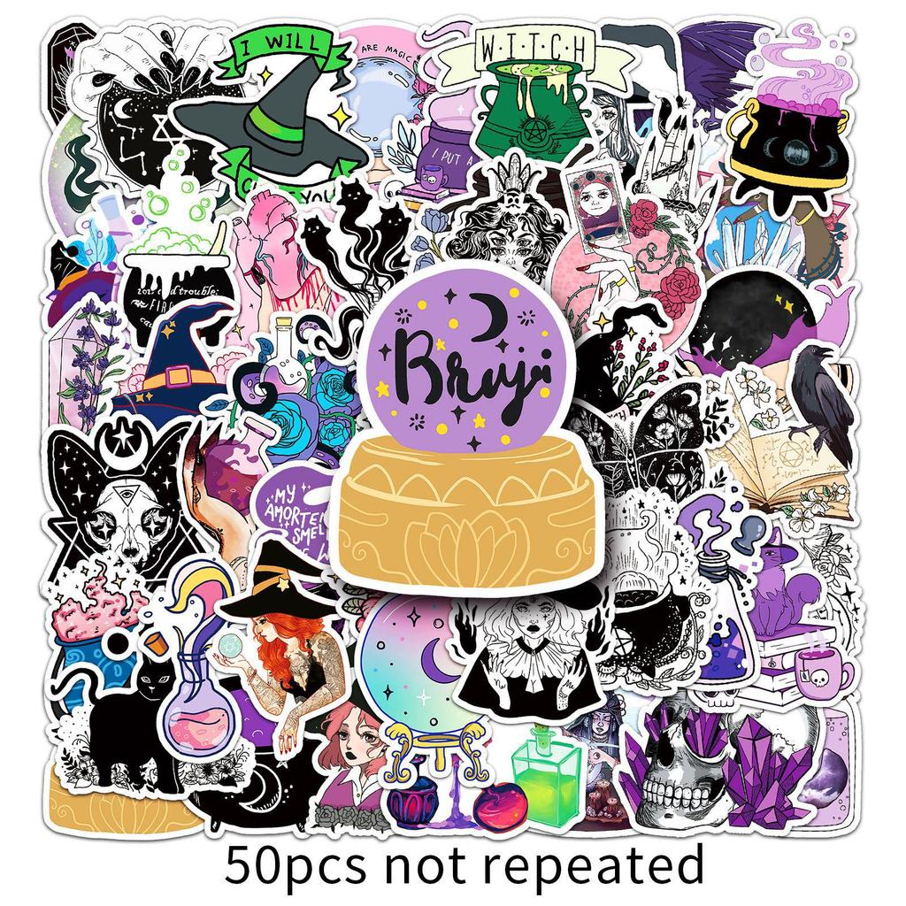 Witch-Themed Waterproof Stickers: 50 Cool Sheets for Luggage, Scooters, Computers, Tablets, and Planners