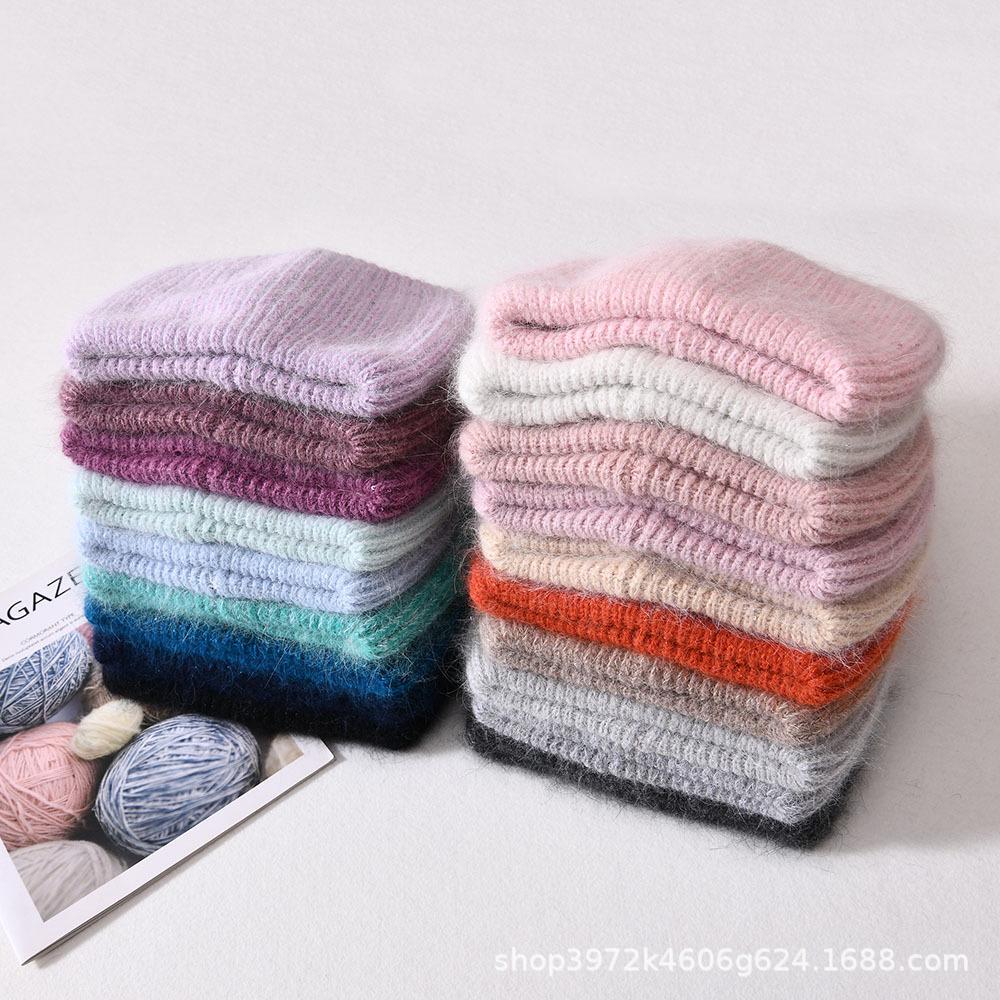 Autumn/Winter New Angora Long Plush Rabbit Fur Knit Hat, Casual Belt with Small Sequins, Warm, Thickened, Couple's Knit Hat