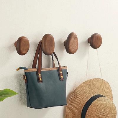 Solid Wood Handle Clothes Hook Coat Punch-free Door Clothes Hanger Hook Wall-mounted Hook Pebble Shape Cabinet Door
