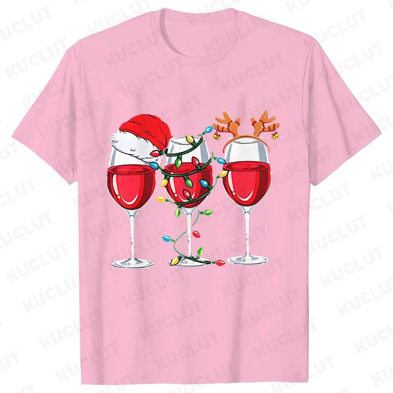 Christmas Wine T Shirts for Women Clothing Funny Cartoon Tshirts Kawaii Fashion Tshirt Korean Female Tops Christmas Wine Tees