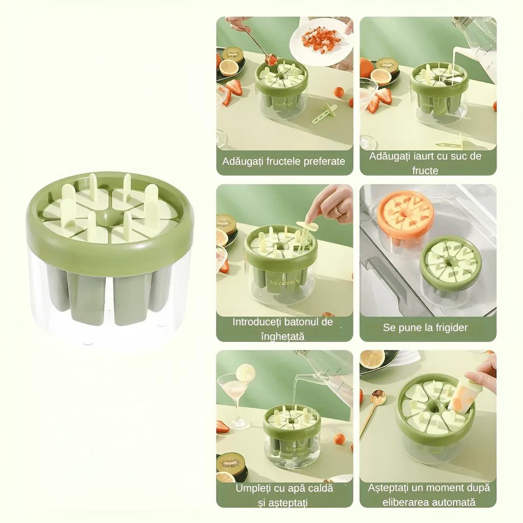 Eco-Friendly Plastic Ice Pop Mold 8-Cavity Popsicle Maker Green 11x13cm Kids DIY Ice Lolly Mold