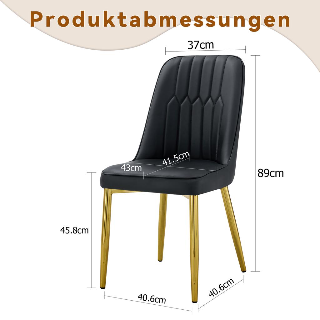 Two Black Faux Leather Dining Chairs, Modern Minimalist Design, Widened Seat, Backrest, Non-Slip Metal Feet, for Dining Room and Kitchen.