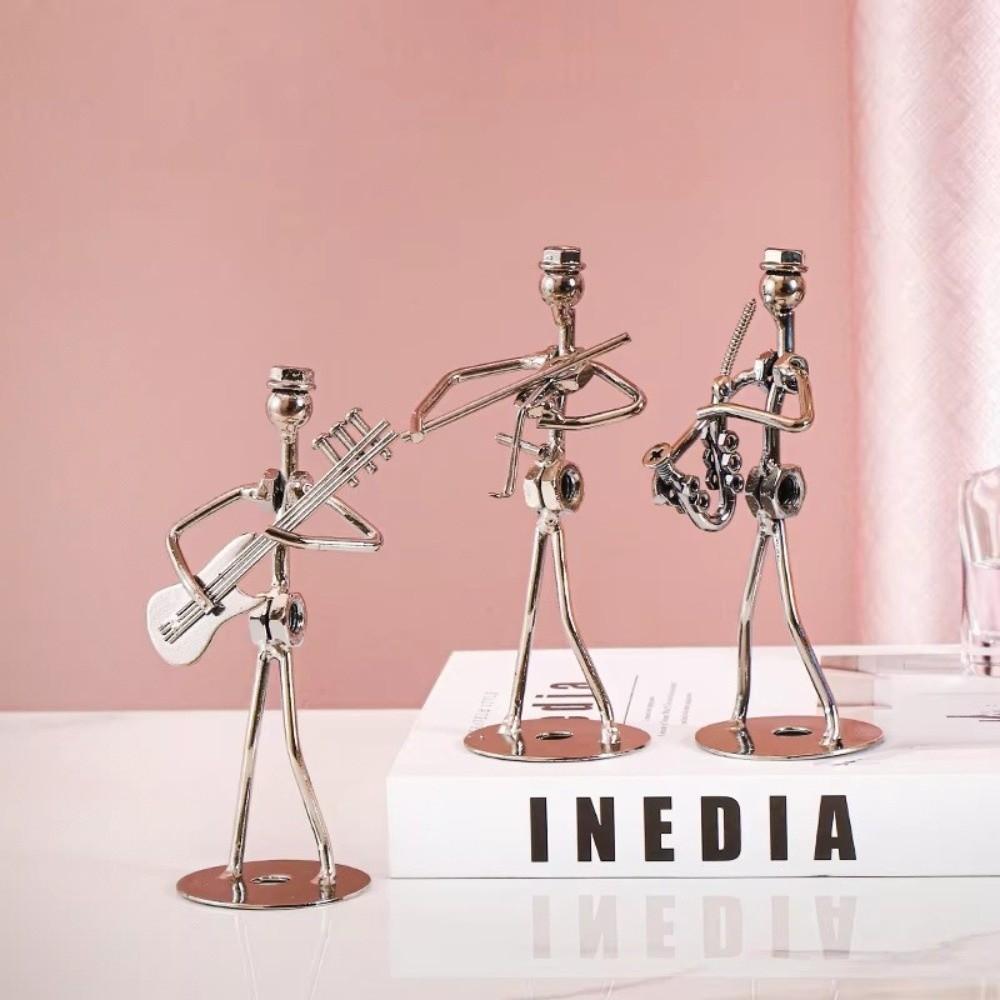 Violin Guitar Player Statue Metal Band Man Model New Music Instrument Ornament Home Decor Scene