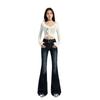 Women's Stretchy Blue-Gray Retro Micro-Flare Jeans with Belt