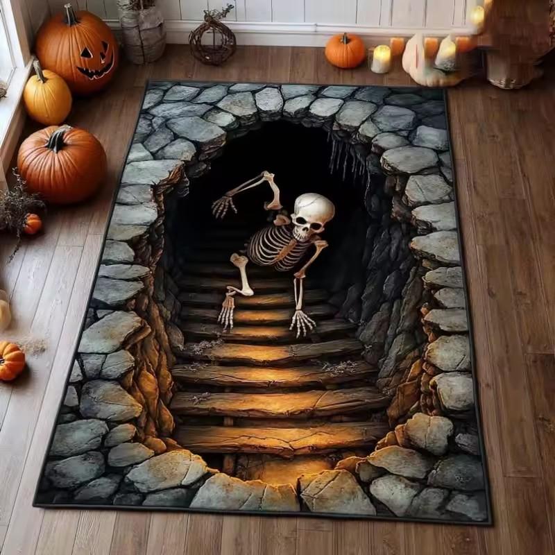 

3D Illusion Skeleton Rug Living Room Floor Mat Gothic Bedroom Carpet Spooky Stairs Decor Haunted Home Area Rug 40x60CM