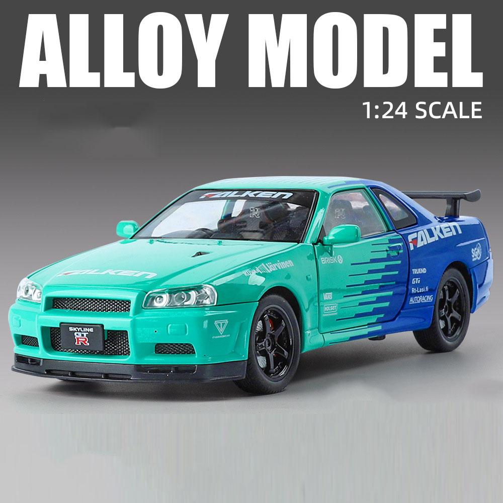 1:24 Scale GTR Sports Car Model Toy Music Light Pull Back Shock Absorption Miniature Supercar Models Toys for Children's Gifts