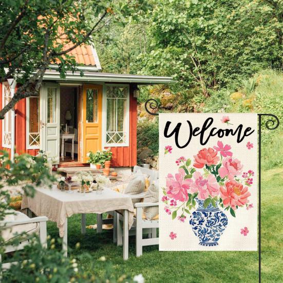 Hello Spring Floral Garden Flag 12x18 Inch Double Sided Colorful Flowers