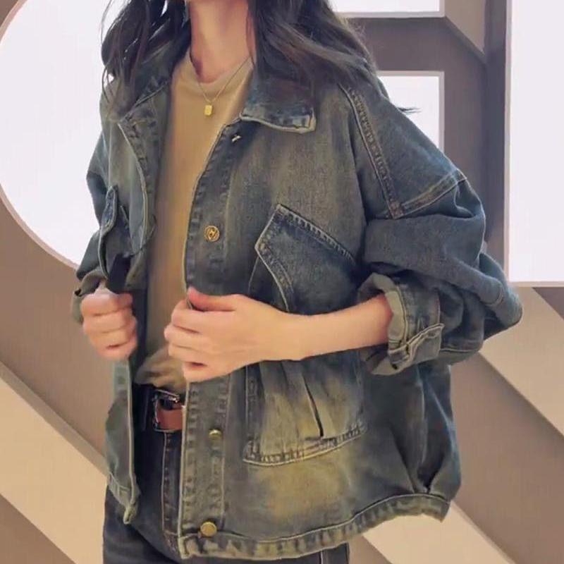 Women's Fall Denim Jacket Smaller Loose Doing Old Long Sleeve Jacket