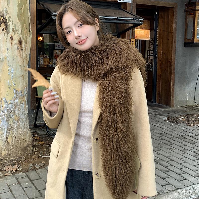 High Quality Winter Double-face Faux Fur Fluffy Wool Chunky Long Scarf for Women Stylish
