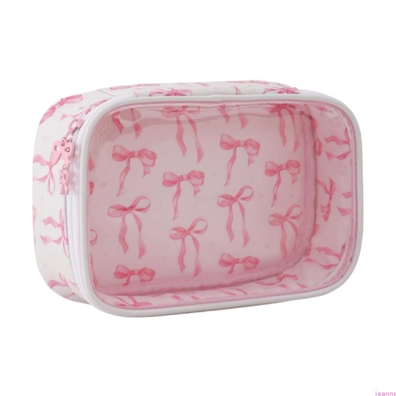 Stylish See Through Butterfly Bowknot Beauty Bag Storage Container with Bows For Organizing Skincare Products