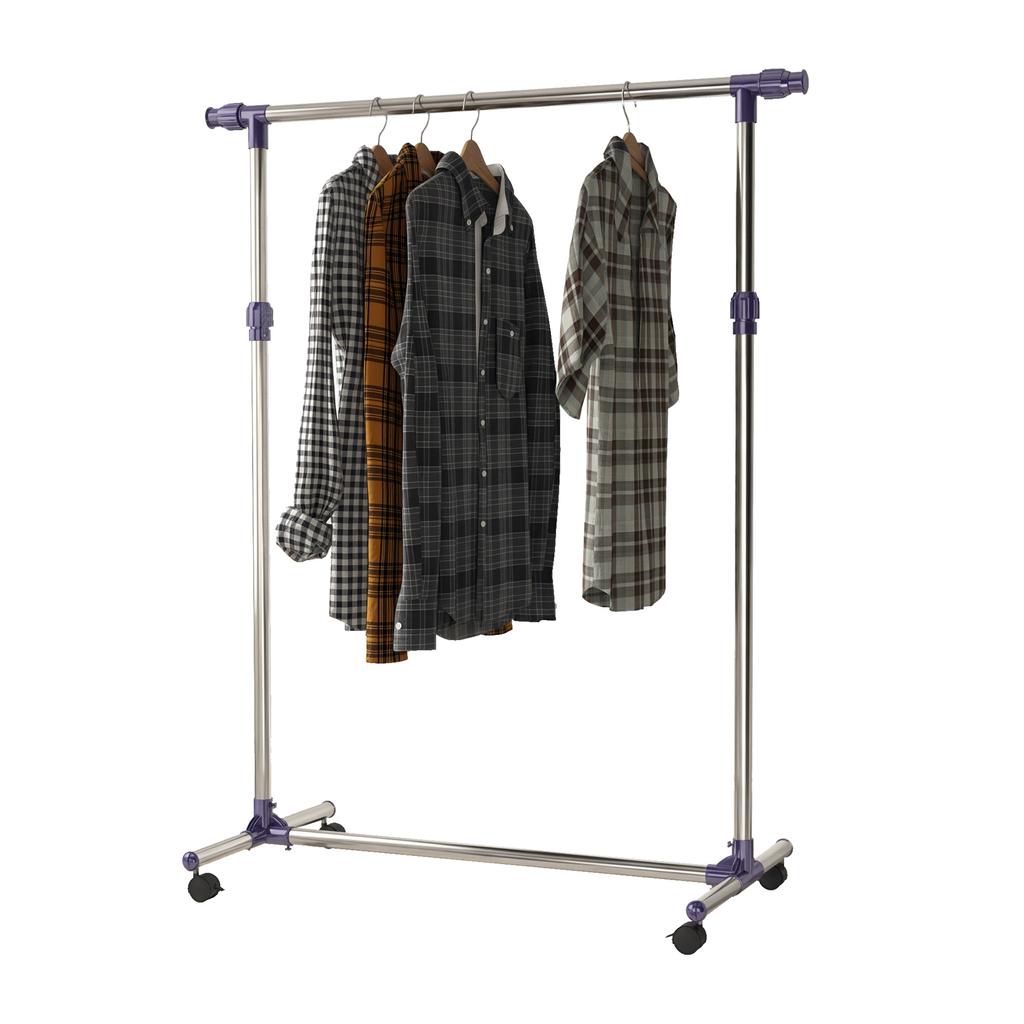 Stainless Steel Clothes Rack with 4 Wheels, Adjustable Height and Length, 95x45x170cm
