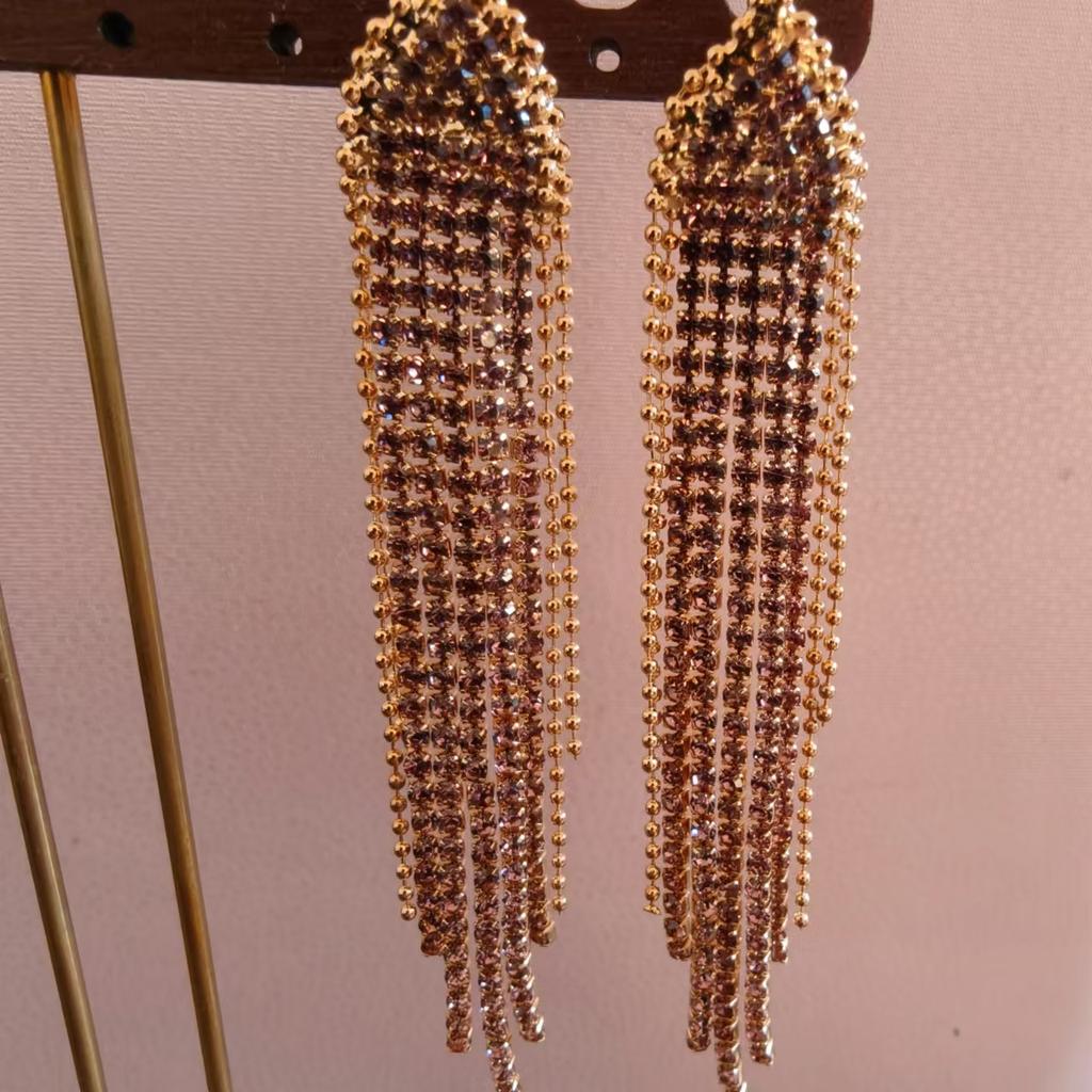 Cross border diamond geometric triangle women's earrings with fashionable long tassel earrings from Europe and America