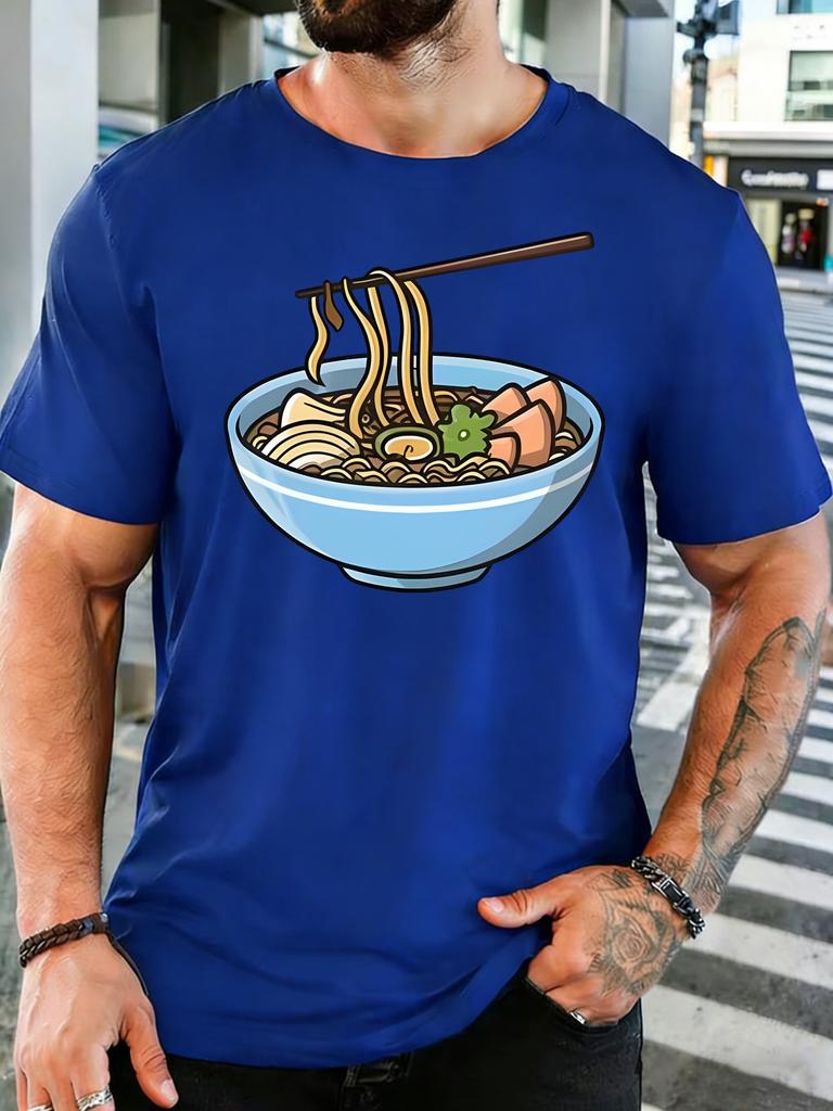 Unisex Cotton Tee Cartoon RaUnisex Noodle Bowl Chopsticks Graphic Short Sleeve Tshirt For Asian Food Lovers Daily Casual Street Top