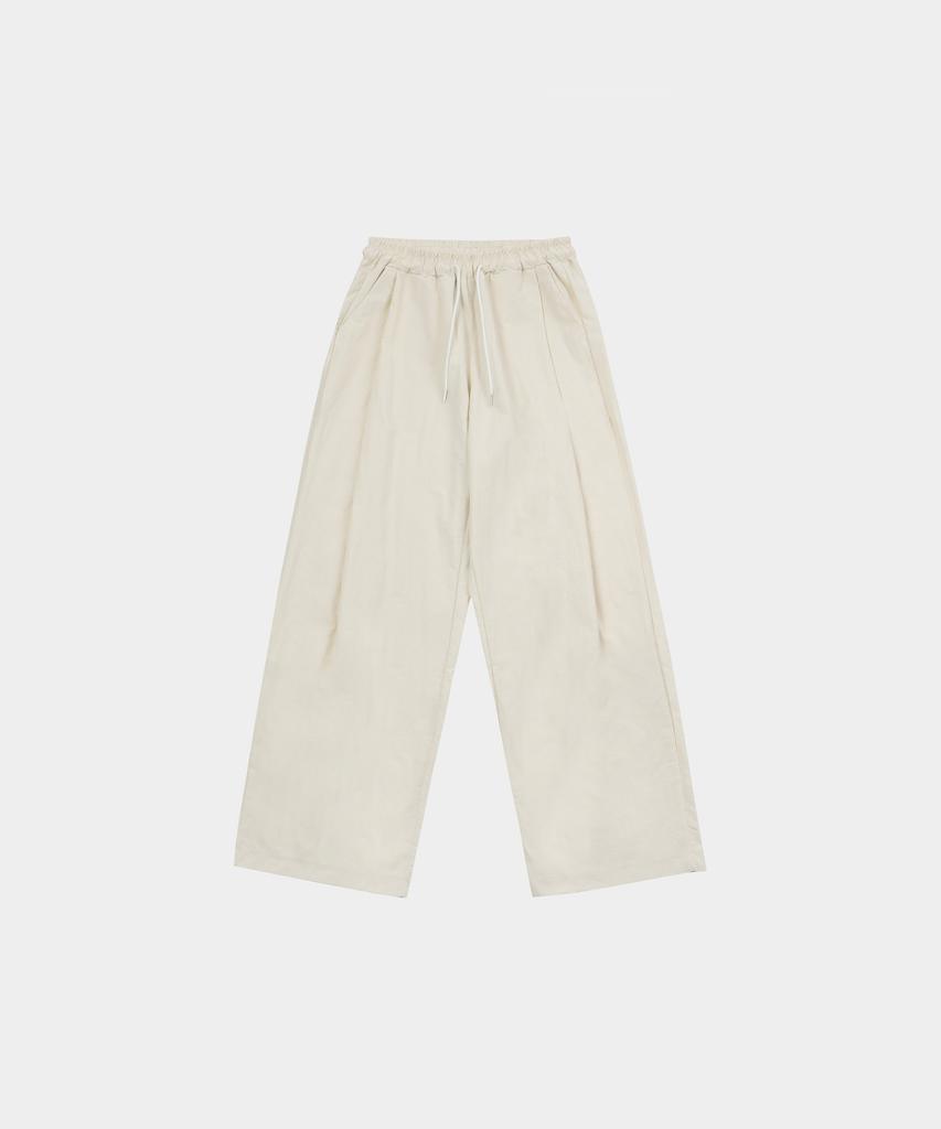 SLOW RECORD HOUSE Nylon One-Pleat Pants_Cream