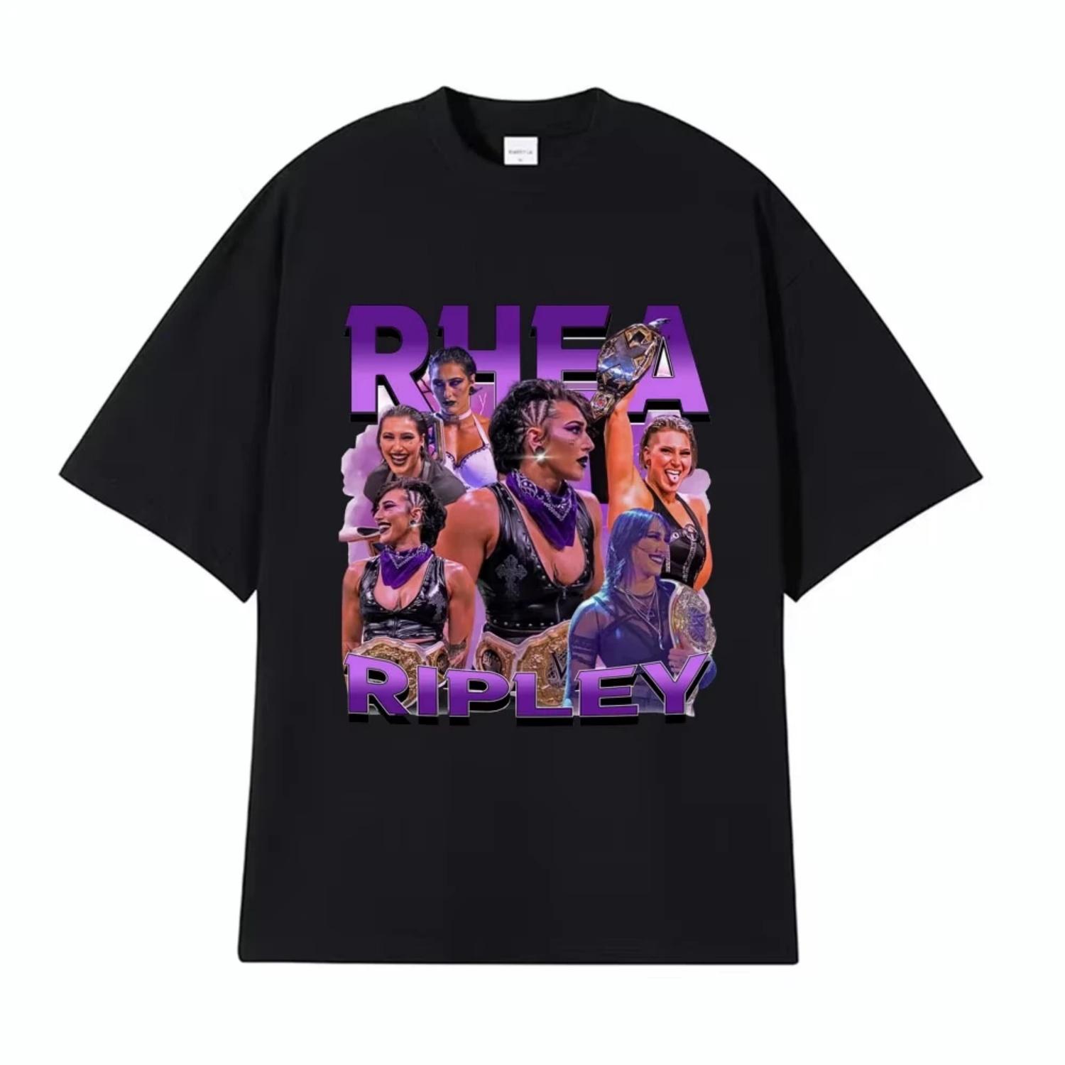

Rhea Ripley Action Figure 90s Vintage Graphic T Shirt Men Women s Oversized Hip Hop High Street Hot Sale Casual Cotton T-shirts S чёрный
