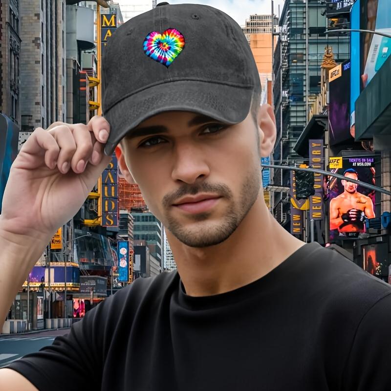 TieDye Heart Baseball Cap Distressed Denim Casual Summer Unisex Adult Sun Protection Hat
