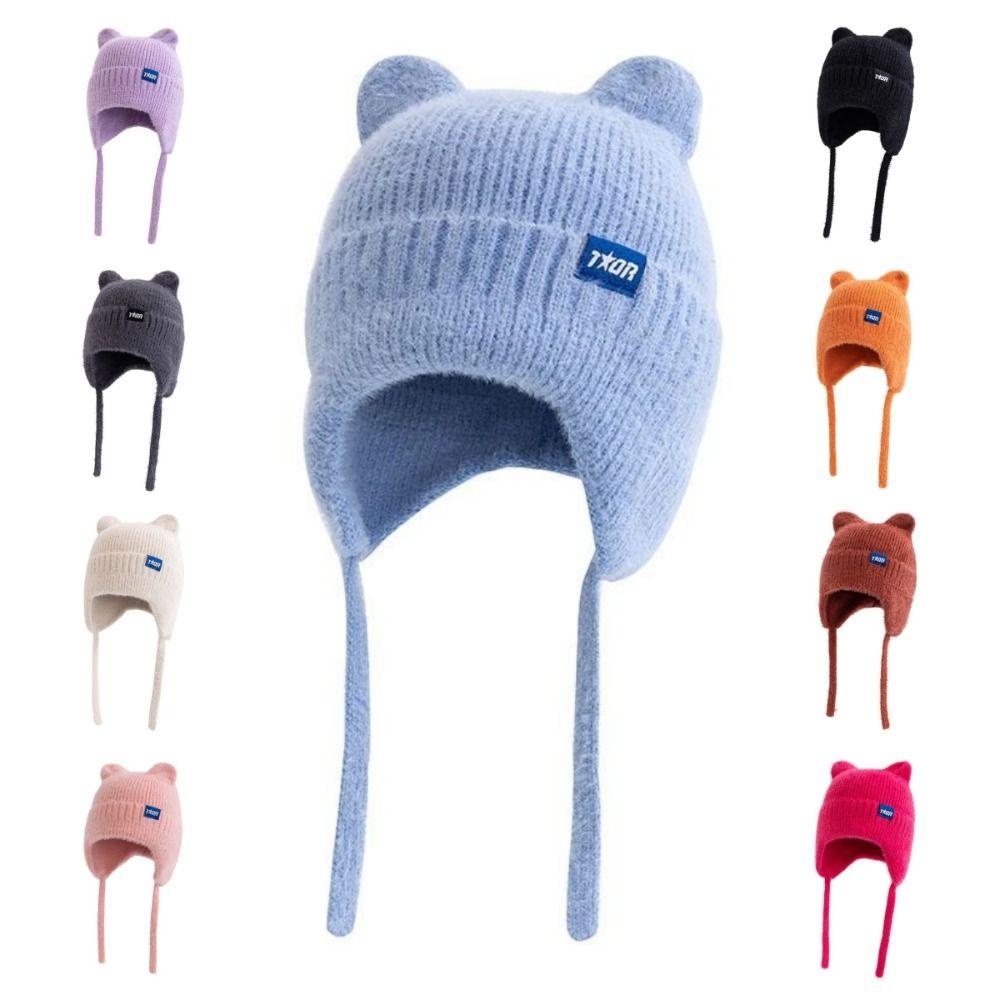 

Зимова шапка в подарунок жінкам. В’язана шапка в стилі Kpop. Нова мила вушанка з котячими вушками помаранчевий