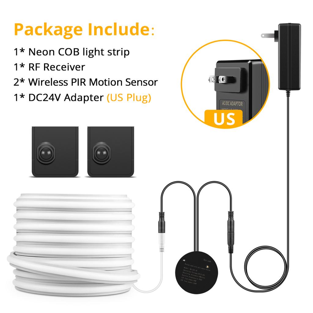 Admirable Neon COB LED Strip,Portable Design PIR Motion Sensor Switch, Solid Silicone Adhesive Tape Night Lamp 24V