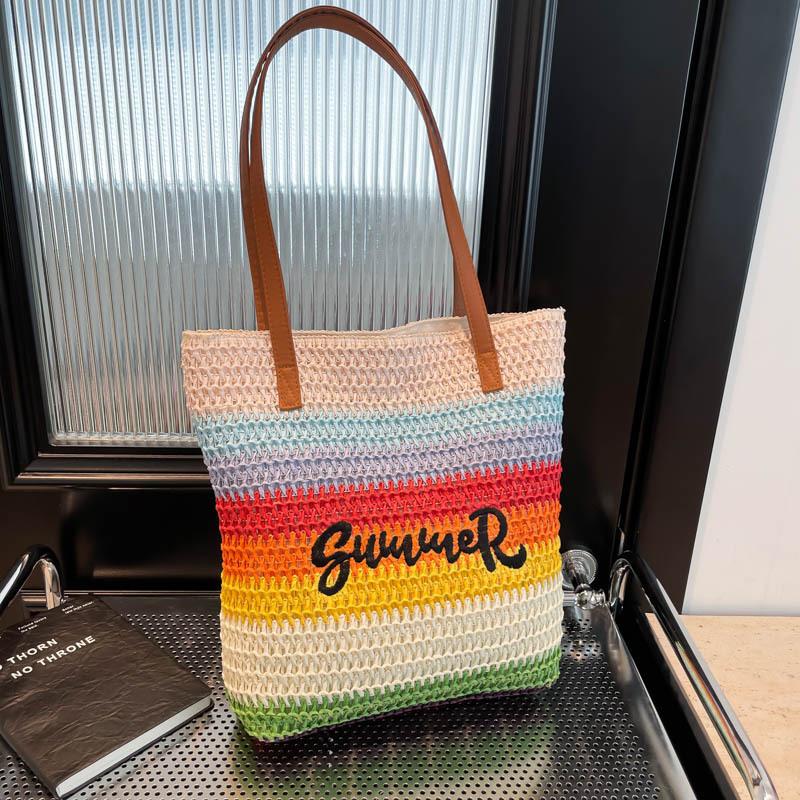 Summer Popular Woven Embroidery Beach Bag Tote Bag Large Capacity Shoulder Travel Bag Straw Bag Fashion New