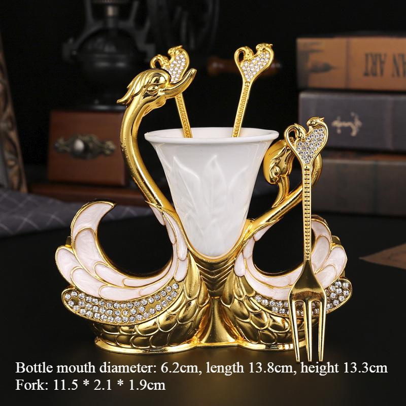 Creative Swan Base Metal Fruit Fork Mooncake Fork Dessert Spoon Home Desktop Tableware Storage