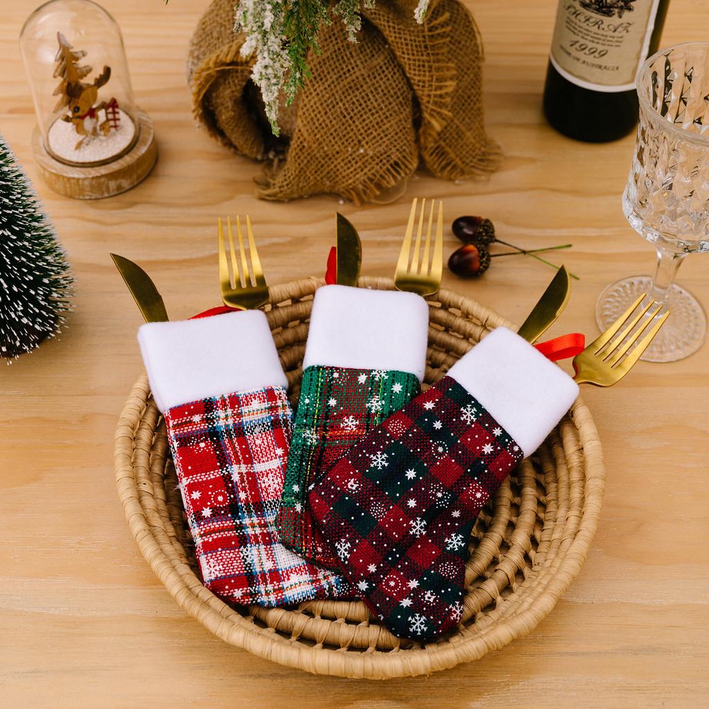 Decoration Chic Christmas Snowflake Checkered Fabric Stockings For Modern Home