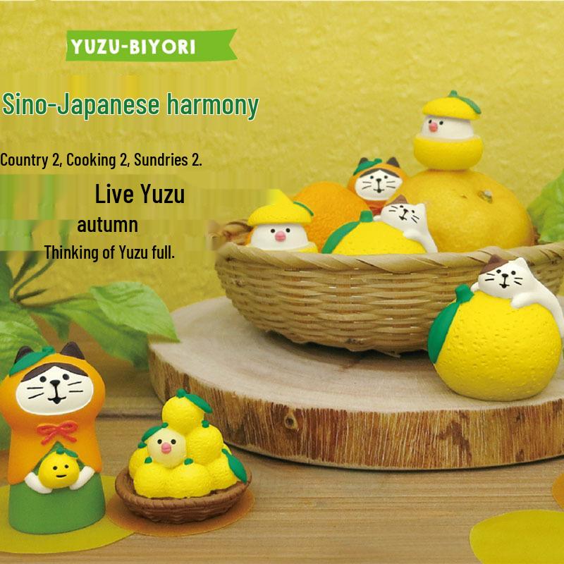 Lemon Yuzu Cat Ornament: Trendy Japanese ZAKKA Resin DIY Blind Box Decoration
