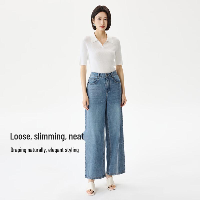 Soft Lyocell-Cotton Blend Artistic Wide-Leg Jeans L