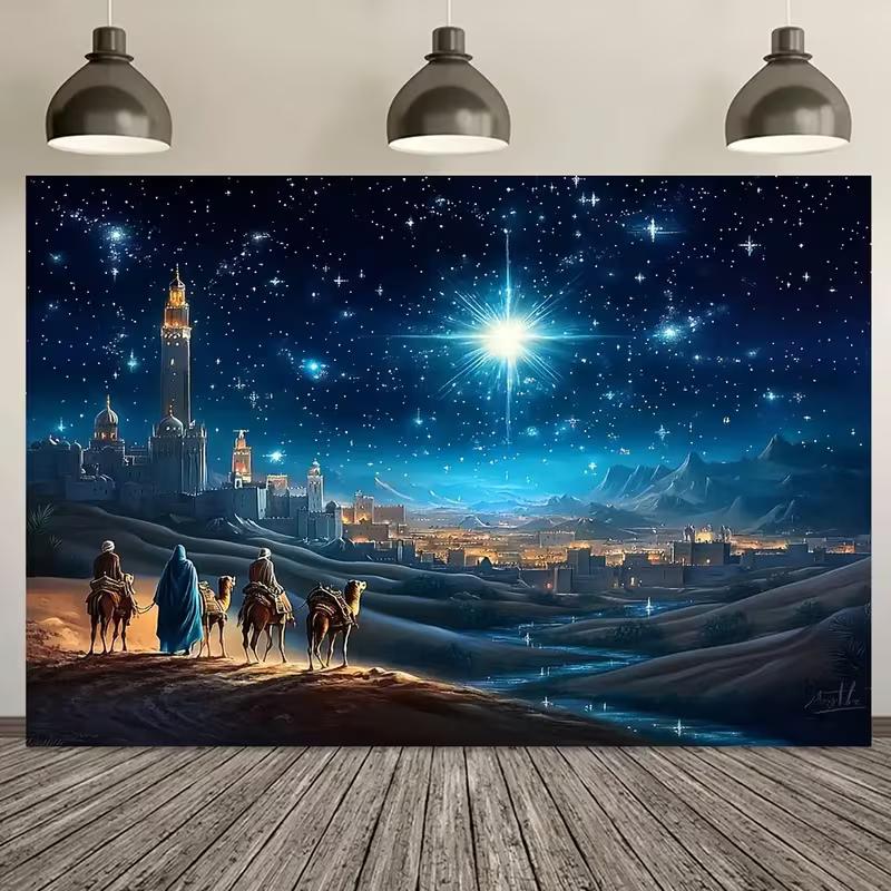 2D Dreikönigskamelreise Kulissentuch Sternennacht Bethlehem Dekoration