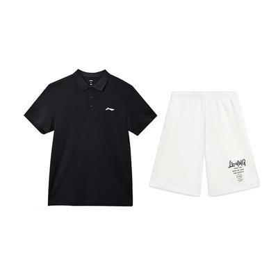 Plain Simple Lightweight Comfortable Versatile Short Sleeve Polo Shirt Casual Sports Suit Unisex Suit Black White YPLV049-2+AKST593-7