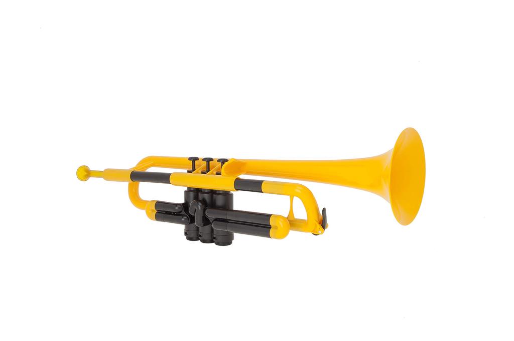 PInstruments Kunststoff-Blasinstrument Trompete pTrumpet Bb Ton Leichtes, äußerst langlebiges ABS Biocoat Antibakteriell PTRUMPET1Y Gelbe Tasche &
