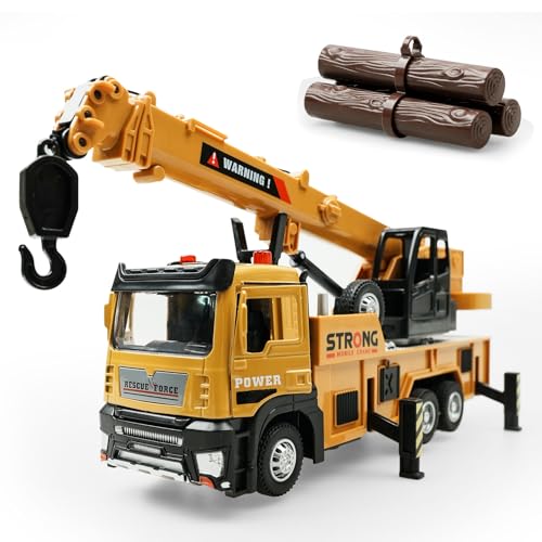 Huang Yem Construction Vehicle Toy, Crane, Construction Truck, Work Vehicle, Alloy Construction Car with Telescopic Boom and Light and Sound Effects,