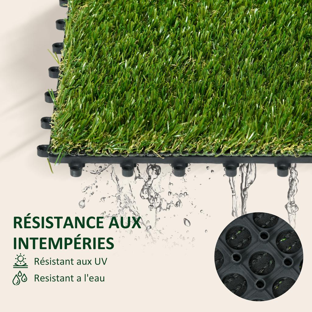 Synthetic Artificial Grass Set of 10 Slabs Tiles 30 x 30 cm Comfort Thickness 3 cm Interlocking Green