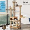 Large Solid Wood Cat Tree with Space Capsule, Plus Size Scratching Post & Board, Floor-to-Ceiling Multi-Season Toy, Wear-Resistant.