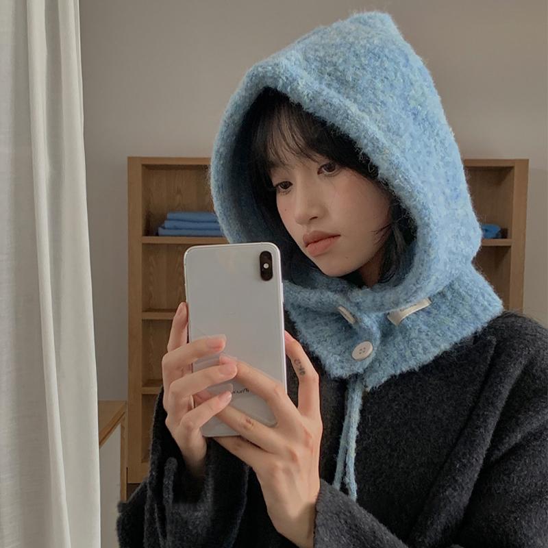 

Корейский стиль Шапка Шарф Женский Осенне-зимний Теплый Защита ушей Капюшон Шарф Вязаная Шерстяная Шапка one size синий