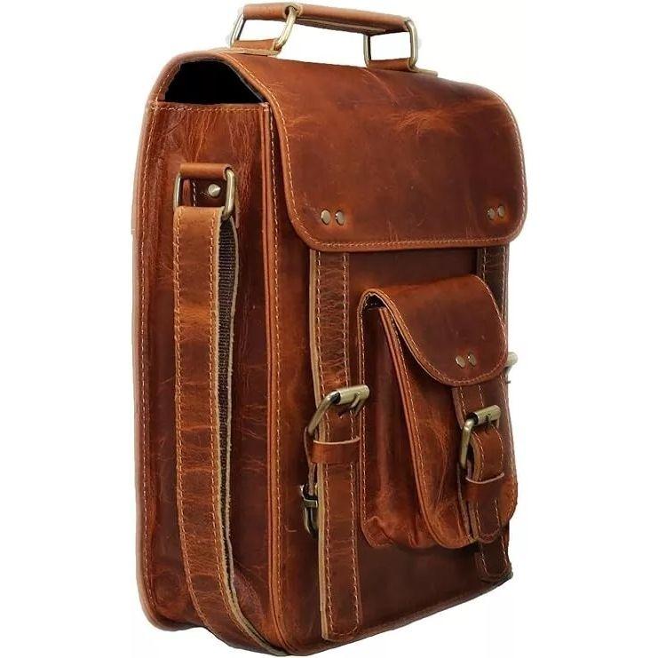 Goat Leather Messenger Bag Brown Laptop Shoulder Genuine Satchel Vintage
