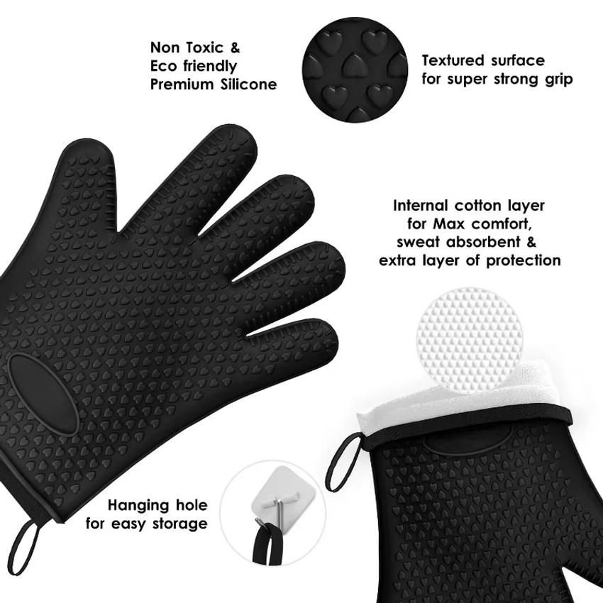 Oven Mitts Bake Silicone Gloves Anti-scald Microwave Oven Baking Gloves BBQ Gloves Anti Heat Resistant Baking Gloves Potholder