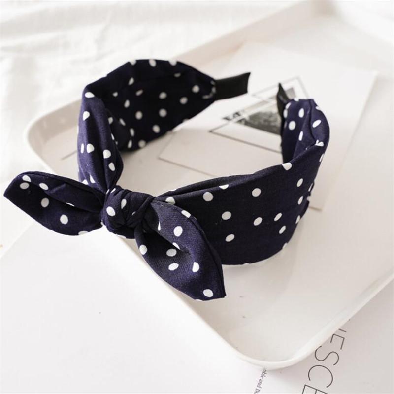 New Vintage Dot Print Bows Hair Hoop Women Headband Cute Rabbit Ears Lady Girls Hair Band Hairbands Hair Accessories