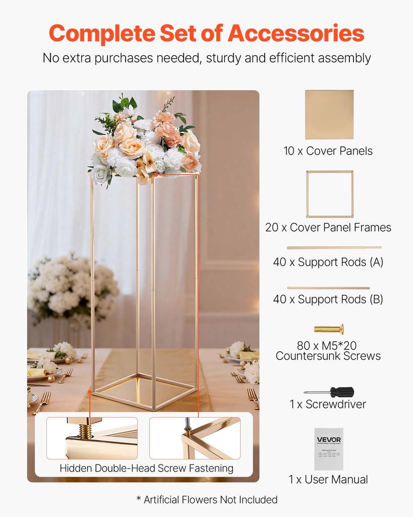 VEVOR Wedding Flower Stand, 10PCS 31.5-inch Column Flower Stand, Floral Stands with Metal Laminate, Rectangular Floral Display Rack for Wedding