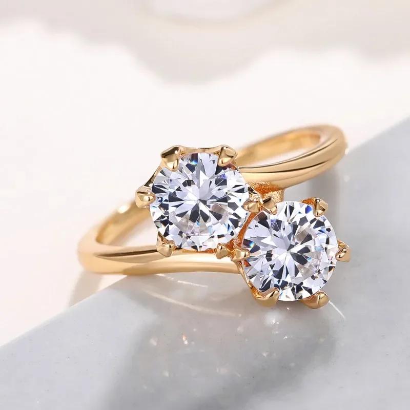 Trendy Versatile Ring Lady Wedding Jewelry with Round Shape Zirconia Fashion Gold Color Finger Accessories for Engagement