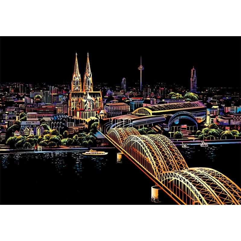 Colorful Cityscape Night View DIY Scratch Art: Relaxing Handmade Birthday Gift