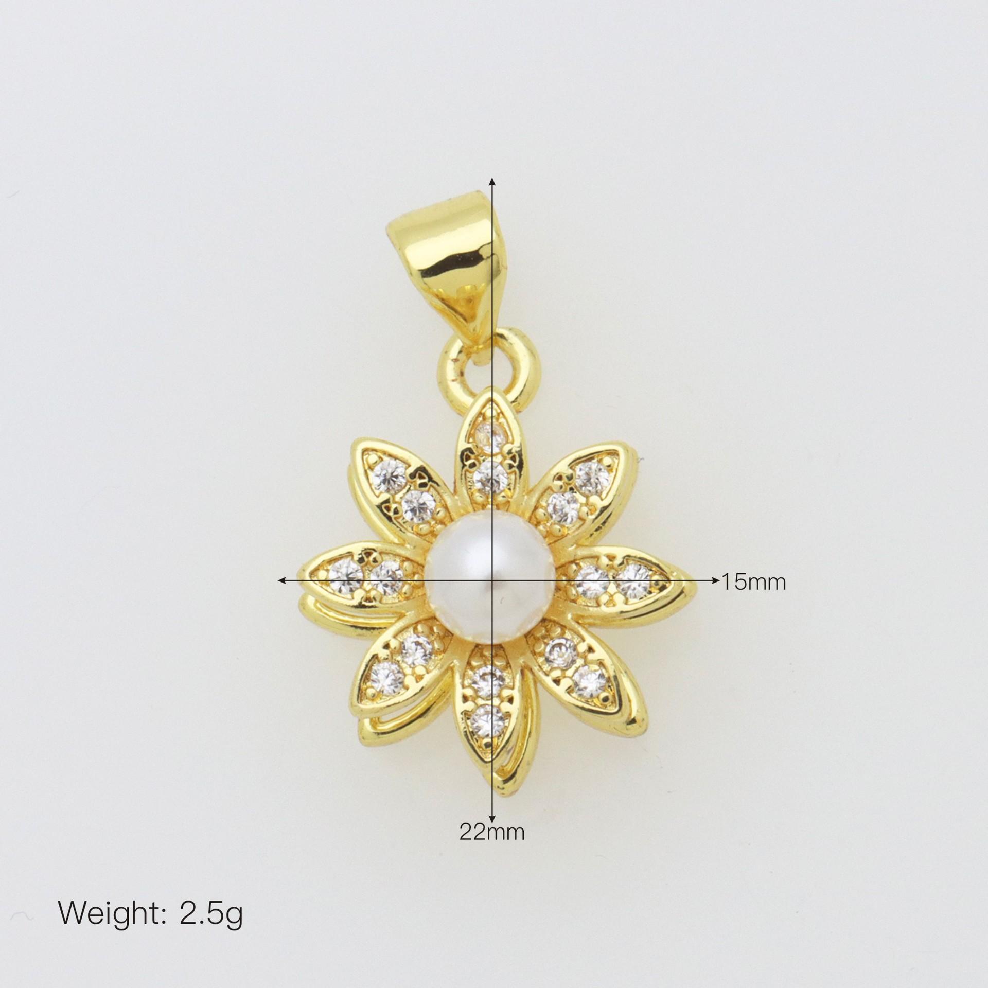 

Copper Gold-Plated Full Zircon Sunflower Blooming Double-Layer Three-Dimensional Rotatable Necklace Pendant