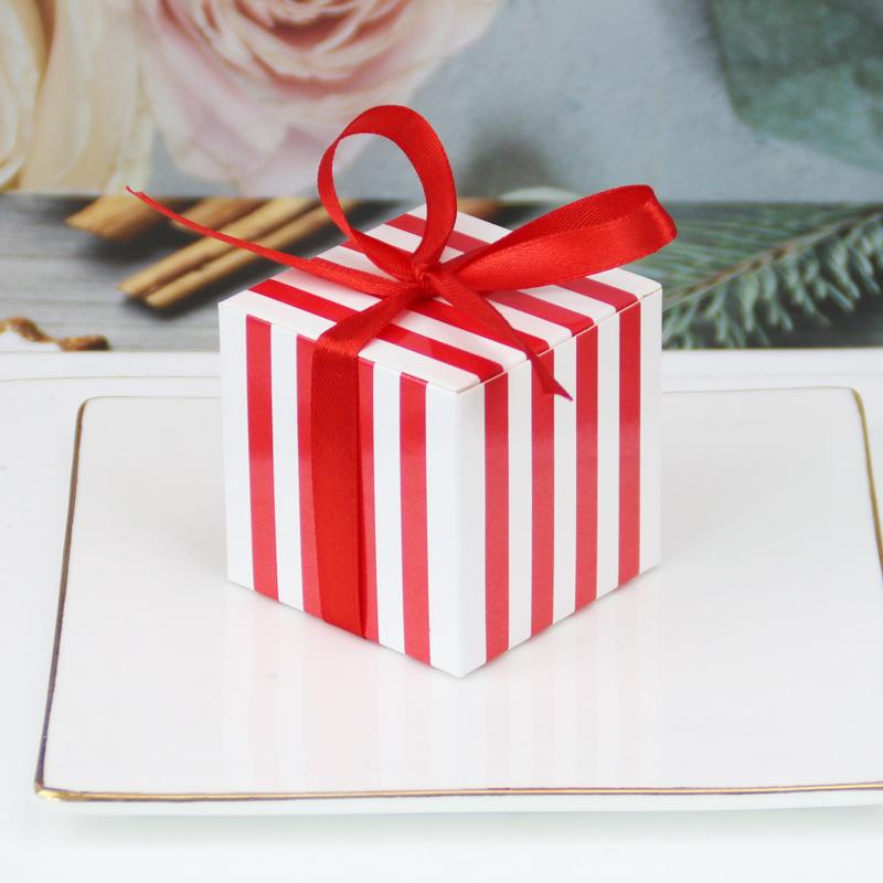 50PCS European New Candy Box Square Happy Candy Box Striped Box, Wedding Birthday Party Sugar Box