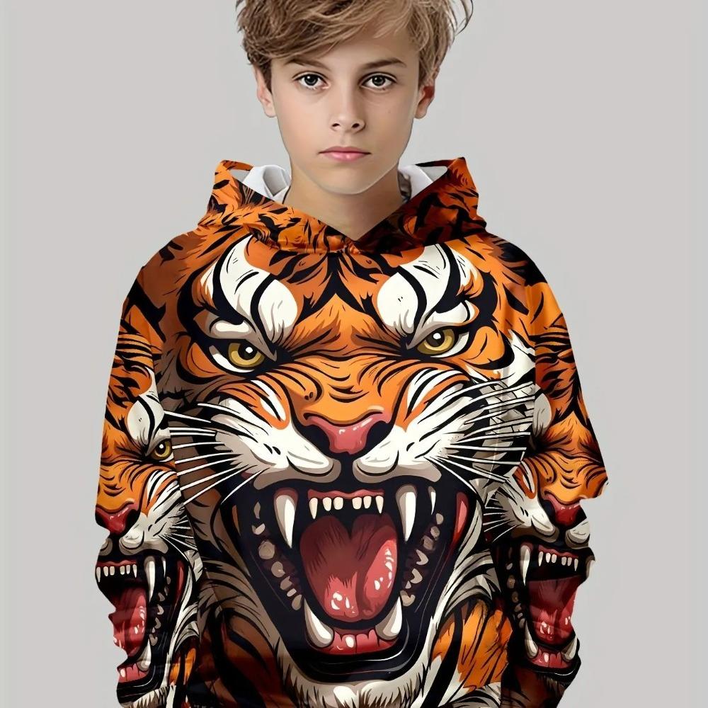 Children's Animal Tiger Series 3D Digital Printed Boys' Hip Hop Personality Hooded Sweatshirt